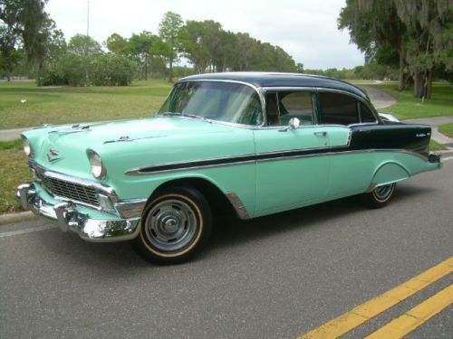 1956 chevrolet belair two tone paint  fender skirts continental kit  great car!!