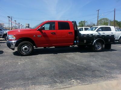 2012 flame red 3500 crew cab 4x4 with 9' knapheide ktec flatbed w/ gooseneck