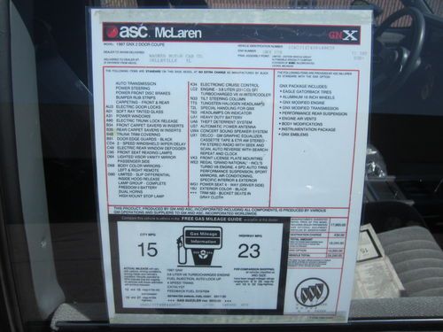 1987 BUICK GRAND NATIONAL GNX 3400 ORIGINAL MILES NUMBERED CAR, image 3