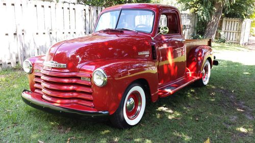 1950 chevy 3100 red pick up truck
