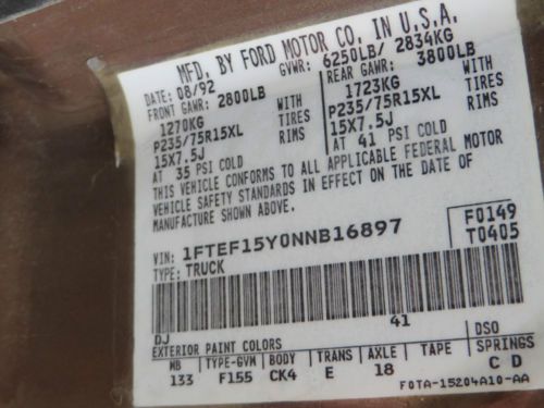 1992 Ford F-150 Custom Standard Cab Pickup 2-Door 4.9L Auto Trans. 133" WB, image 9