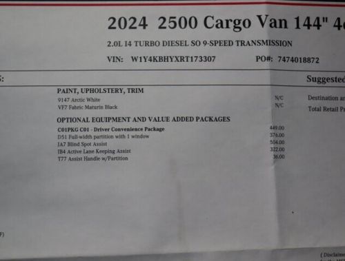 2024 Mercedes-Benz Sprinter 2500 Standard Roof I4 Diesel 144 RWD, US $48,888.00, image 35