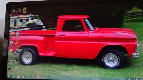 1966 chevy short bed pick up truck (hot red) 350 motor 350 transmission (auto,)