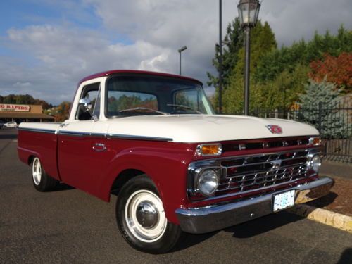 1966 ford f100 pickup burgundy and ivory 302 v8 c4 auto ps pdb