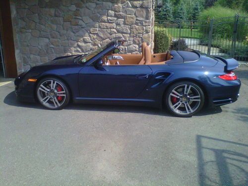 2010 porsche 911 turdo cabriolet dark blue metallic brown natural leather