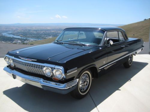 425 hp 409 4 speed 1963 ss impala 2 door hard top, black, restored, classic, hot
