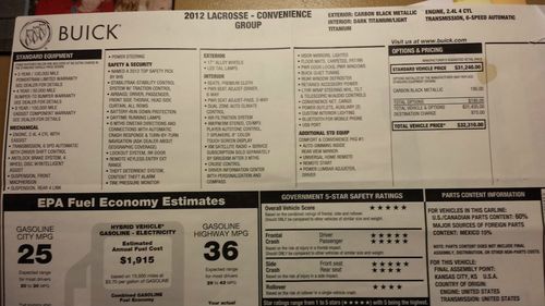2012 buick lacrosse base sedan 4-door 2.4l
