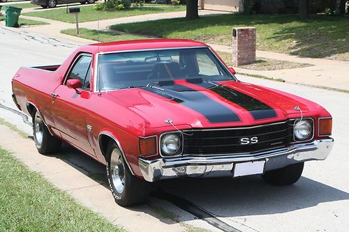 1972 el-camino ss 454, auto , a/c, buckets, console, red/black interior&amp;stripe