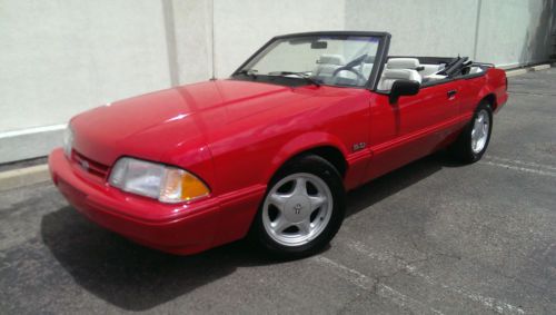 1993 ford mustang lx 5.0 red convertible &lt;60k miles! last fox body white leather