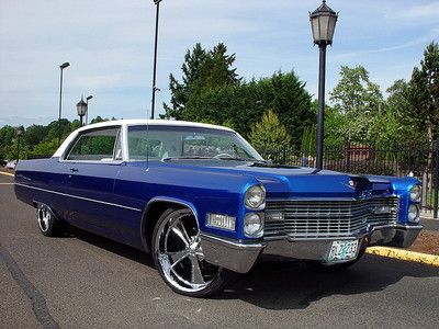 1966 cadillac 2 dr coupe deville candy blue w/ white leather chrome 22's