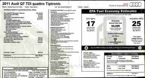 2011 AUDI Q7 PREMIUM QUATTRO TDI DIESEL, PEARL GRAY, PANO ROOF, LOW MILES, US $48,200.00, image 10