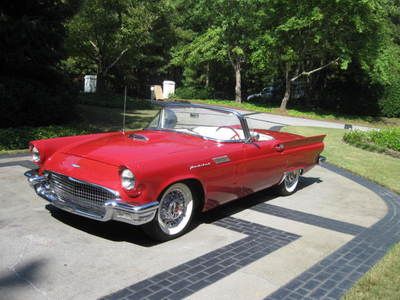 1957 t'bird, flame red/white interior, full power, $49k restoration