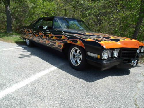 1972 caddy 2 door deville-full custom-hot rod black with flames.