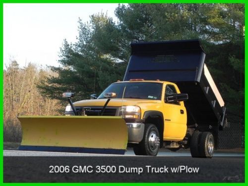 2006 gmc 3500hd sl regular cab 8ft mason dump truck w/plow 4x4 6.0l vortec gas