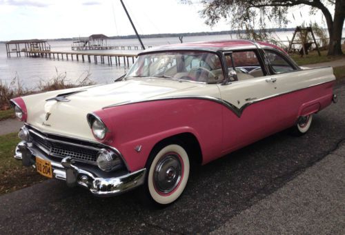 Restored pink &amp; white 1955 ford crown victoria with rare 3 speed (55 56 57)