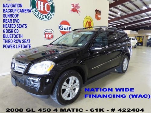 08 gl450 4-matic,sunroof,nav,back-up,rear dvd,htd lth,19in whls,61k,we finance!!