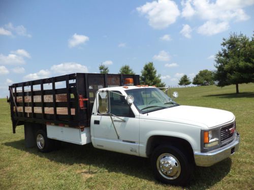 1999 gmc c3500 6.5l diesel 76k low miles liftgate utility stake truck flatbed