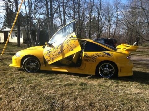 Chevy, cavalier, 2002, yellow, customized, lambo doors, decal, spoiler, custom