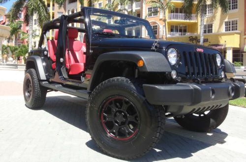 Rare red katzkin 2013 jeep wrangler unlimited sport utility 4-door 3.6l 4x4 lift