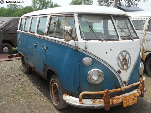 1967 deluxe vw bus split screen splitscreen 13 window sea blue volkswagen patina