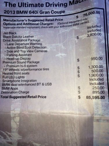 2013 Black 640i Gran Coupe, 4 door, black leather interior, navigation, US $68,000.00, image 18