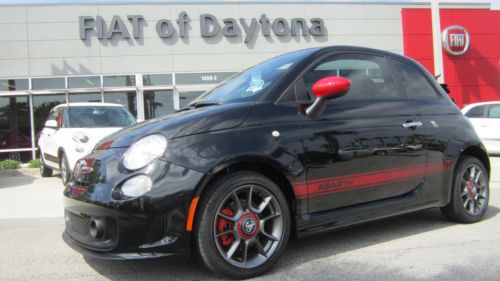 New abarth 500c cabrio turbo 5 speed powertop black &amp; red sirius radio shipping