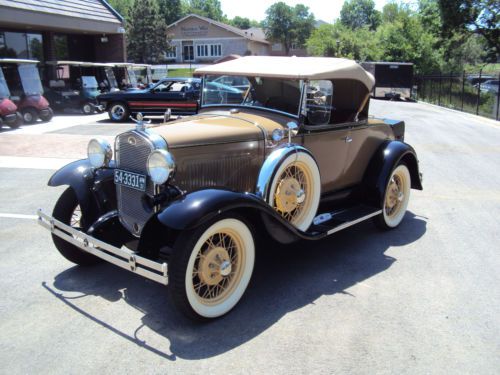 Beautiful 1931 ford model a roadster, dual side mounts, tan with black fenders