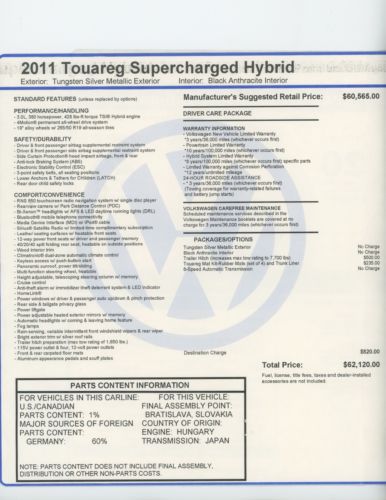 2011 Volkswagen Touareg Hybrid Sport Utility 4-Door 3.0L, US $35,900.00, image 12