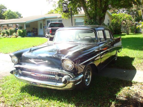 57 chevy 210 black   corvette 350 engine &amp; trans