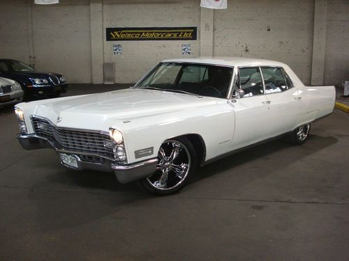 1967 cadillac fleetwood  custom pearl white &amp; 20" chrome foose wheels