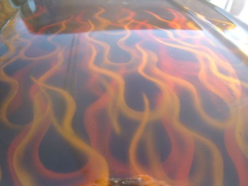 1963 chevrolet short bed step side with custom air brushed flames paint job, image 2