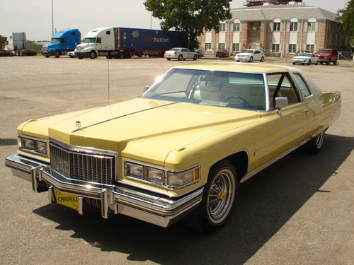 1975 cadillac coupe deville bombay yellow w/white landau roof "showroom new"