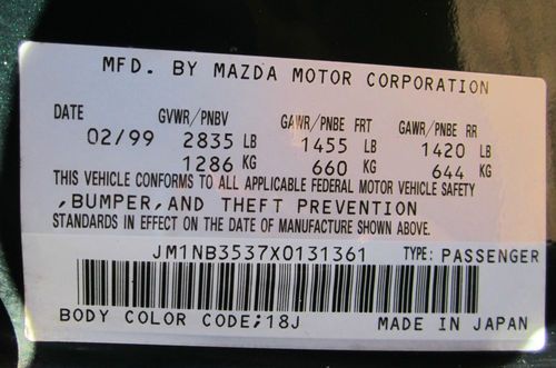 1999 MAZDA MIATA MX-5 Convertible 97,345 Miles Manual Nardi Torino, US $4,999.99, image 18