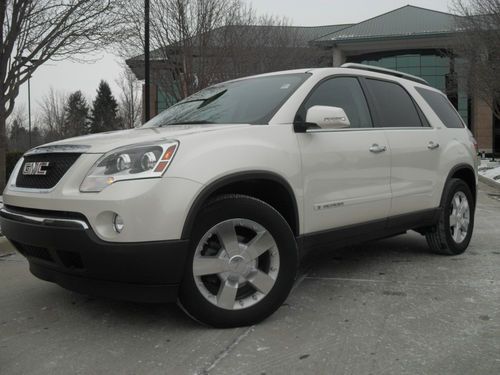 2008 gmc acadia slt dual moonroof pearl white 8 passenger grey heated leather