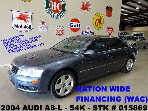 2004 a8 l,quattro,sunroof,nav,htd/cool lth,6 disk cd,18in whls,54k,we finance!!