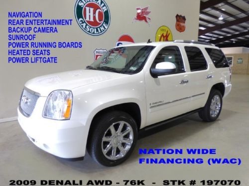 09 yukon denali awd,sunroof,nav,rear dvd,htd/cool lth,chrome 20&#039;s,76k,we finance