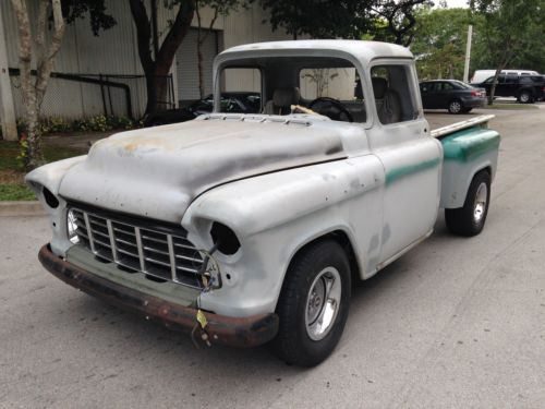 1956 chevrolet 3100  shortbed stepside p/u truck  w/ 57 hood on 79 c10 frame