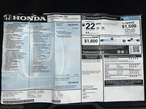 2022 honda pilot touring 8-passenger $48k msrp