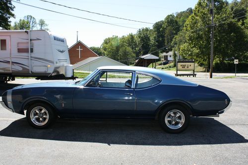 1969 olds cutlass s model 2 door couple,  blue on blue with a 350 rocket motor