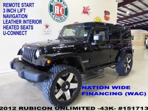 12 wrangler unlimited rubicon 4x4,auto,lifted,nav,htd lth,xd whls,43k,we finance