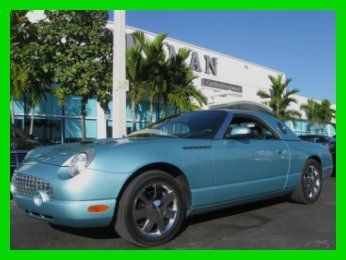 02 thunderbird blue tbird convertible w/ hard top *leather &amp; wood *low miles *fl