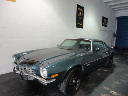 1973 camaro z28  -   rare 4 speed  -  a/c delete - green gold code 46