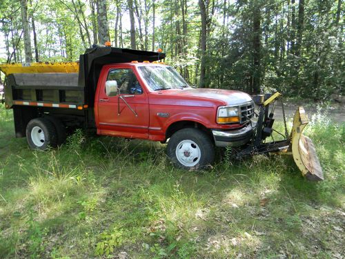 Ford f350 7.3 diesel 5 speed 4 x 4 dump truck 9' fisher plow  sander no reserve