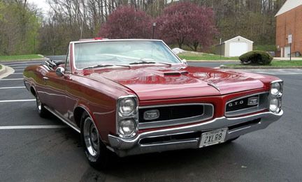1966 pontiac gto convertible tri-power 4-speed red/red a/c 53,000 new top phs