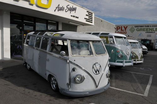 1958 custom vw bus lowered porsche wheels rag top straight body runs great