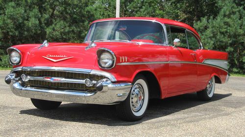 1957 chevrolet bel air 2-door hardtop frame-off restoration matador red beauty!