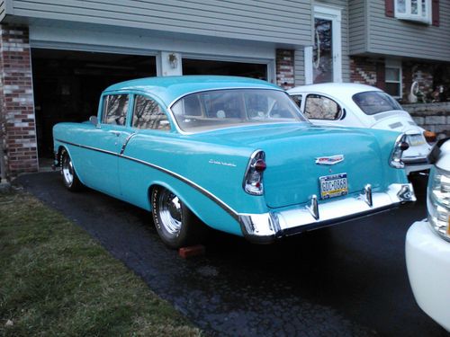 Blue 1956 chevy 2 door post