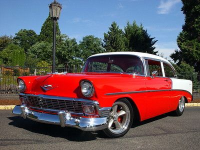 1956 chevrolet bel air post red/white w/ red leather ls1 v8 6 speed a/c pdb ps