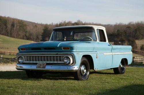 1963 shortbed original 283 v8 3 spd blue and white fleetside original patina