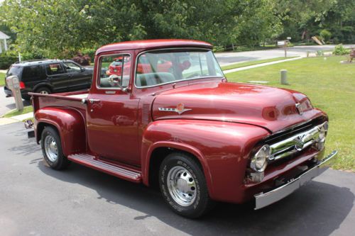1956 ford f100 pickup/modified burgundy with gray cloth interior
